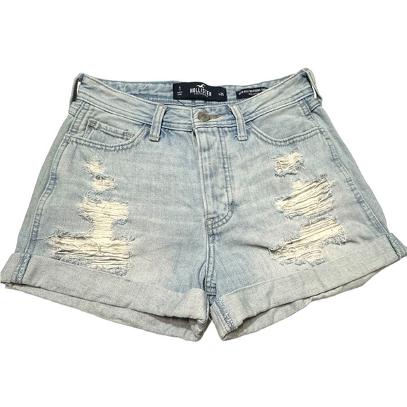 Hollister High Rise Boyfriend Distressed Denim Jean Shorts Women’s W 25 Size 1 - Picture 2 of 12